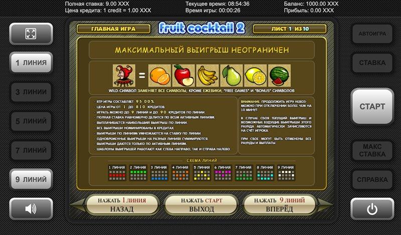 Настройки слота Fruit Cocktail 2